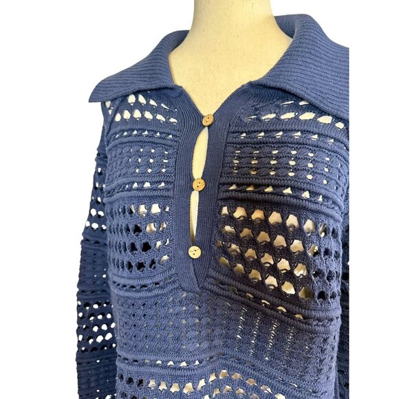 Sundance Women’s Medium Navy Crochet Knit Sweater – 100% Cotton Boho Beach M - Picture 5 of 7